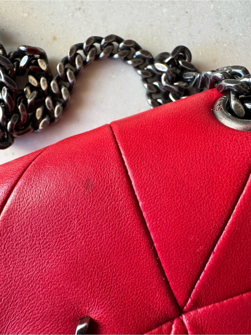 Saint Laurent Red Quilted Leather Chain Shoulder Bag - Picture 6 of 10